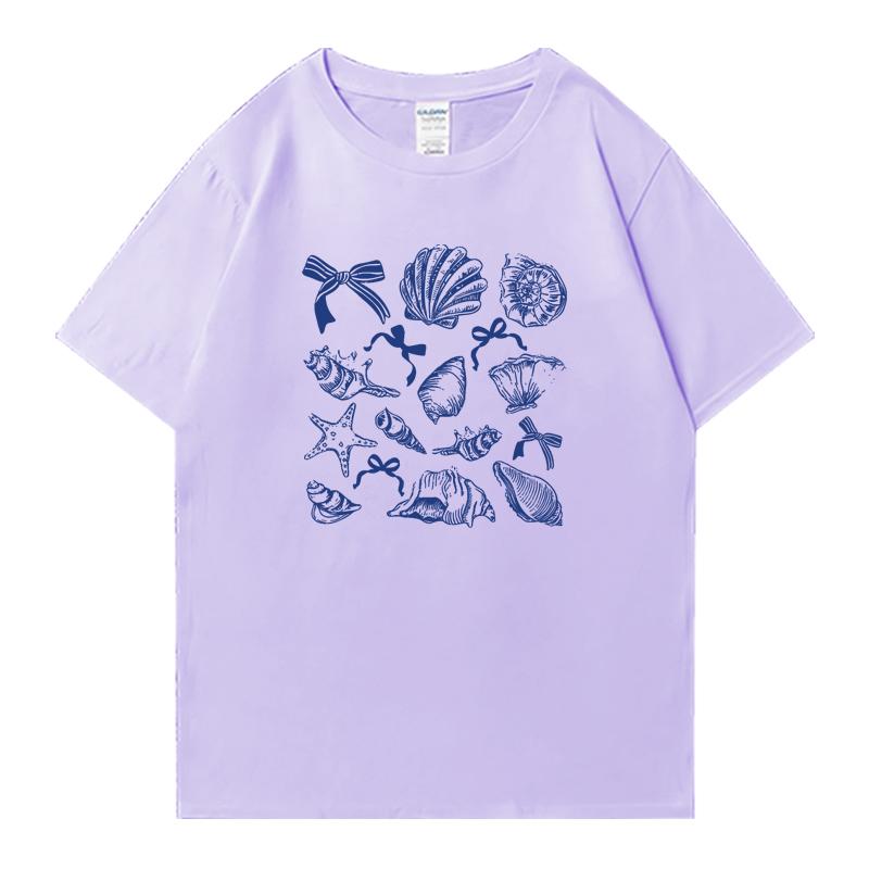 Hot sale Women's Ocean Animal Conch Bow Pattern Oversized t-shirt Unisex Cotton Men Women Casual short sleeve t-shirt Summer Top