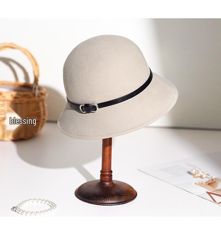 2025 Women's British Retro Wool Felt Hat: Autumn/Winter Fashion Belted Bucket Hat