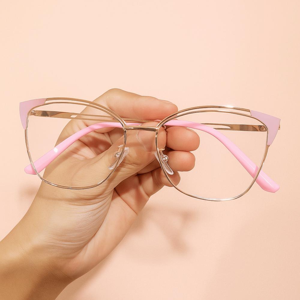 Zinc Zinc Alloy Anti Blue-lay Eyewear Lightweight Women Plain Glasses Trendy Cat Eye Glasses  Business