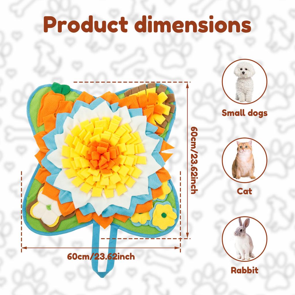 Pet Snuffle Mat Plush Fabric Flower Shape Slow Eating Mat 60x60cm Non Slip Dog Foraging Mat Cat Puzzle Toy Pet Supplies for Home