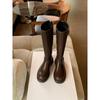 Cowhide Version~ Leather Round Head Leather Buckle Boots Thick Heel But Knee Boots Knight Boots Women'S Boots High Boots