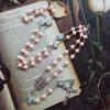 Pink Pearl-Rosary Beads Catholic Necklace Holy Medal-Cross-Christian Long Chain Necklace for Women and Men Jewelry
