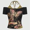 Y2K Summer Tight Butterfly Printed Fake Two Piece T-shirt