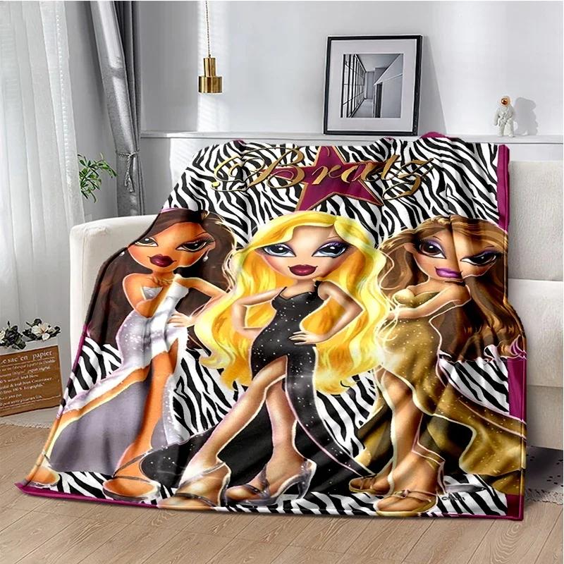 Kawaii Bratz Cartoon Anime Cute Throws Blanket Girl Sofa Home Hiking Picnic Bed Fashion Super Soft Flannel Blanket Birthday Gift