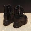 New Women's Thick Soled Ankle Boots 2024 Winter Thick Soled Casual Sports Shoes High Top Leather Lace Up Short Boots