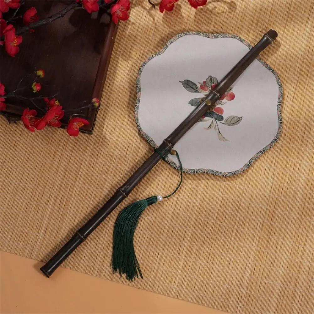 Retro Ancient Style Chinese Bamboo Waist Fan Rollable Foldable Long Handle Fan Decorative Cooling Group Fan Hanfu