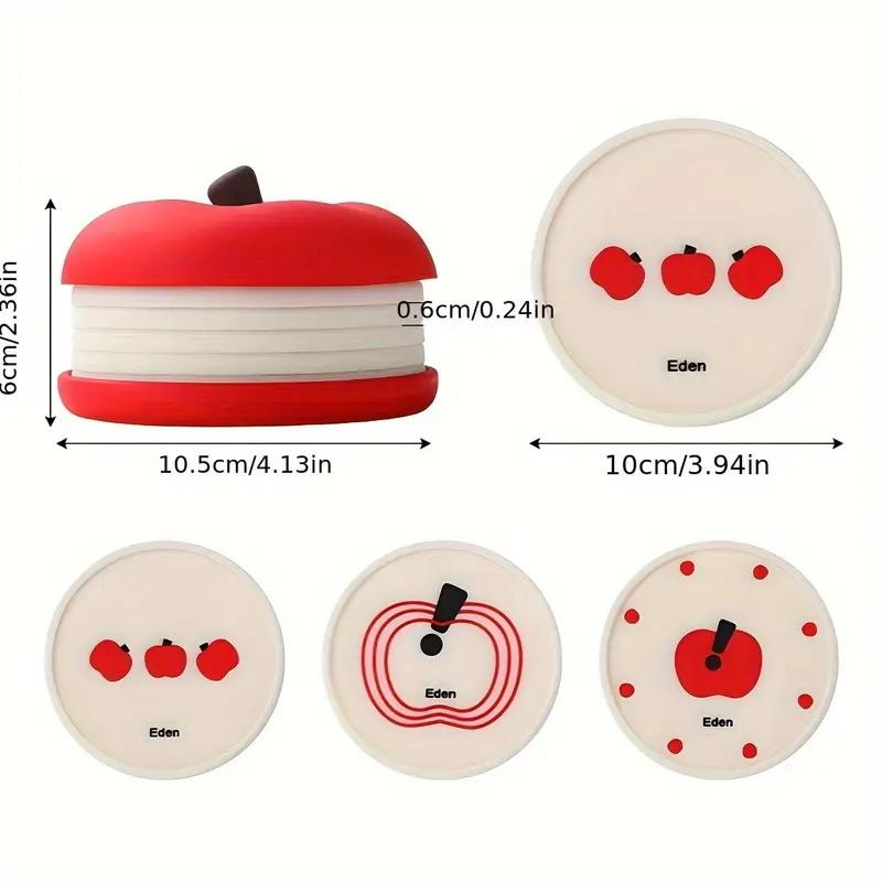 

1Set Apples Shape Coasters Set Of 5 Funny Bowl Mats Glass Cup Coffee Cup Insulated Cartoon Silicone Coaster Outdoor Tableware