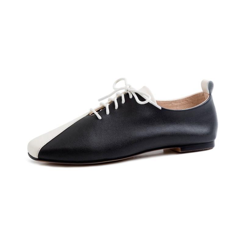 Fashion Women's new leather cowhide lace up color blocked low heel plus size comfortable and soft Oxford shoes walking single shoes