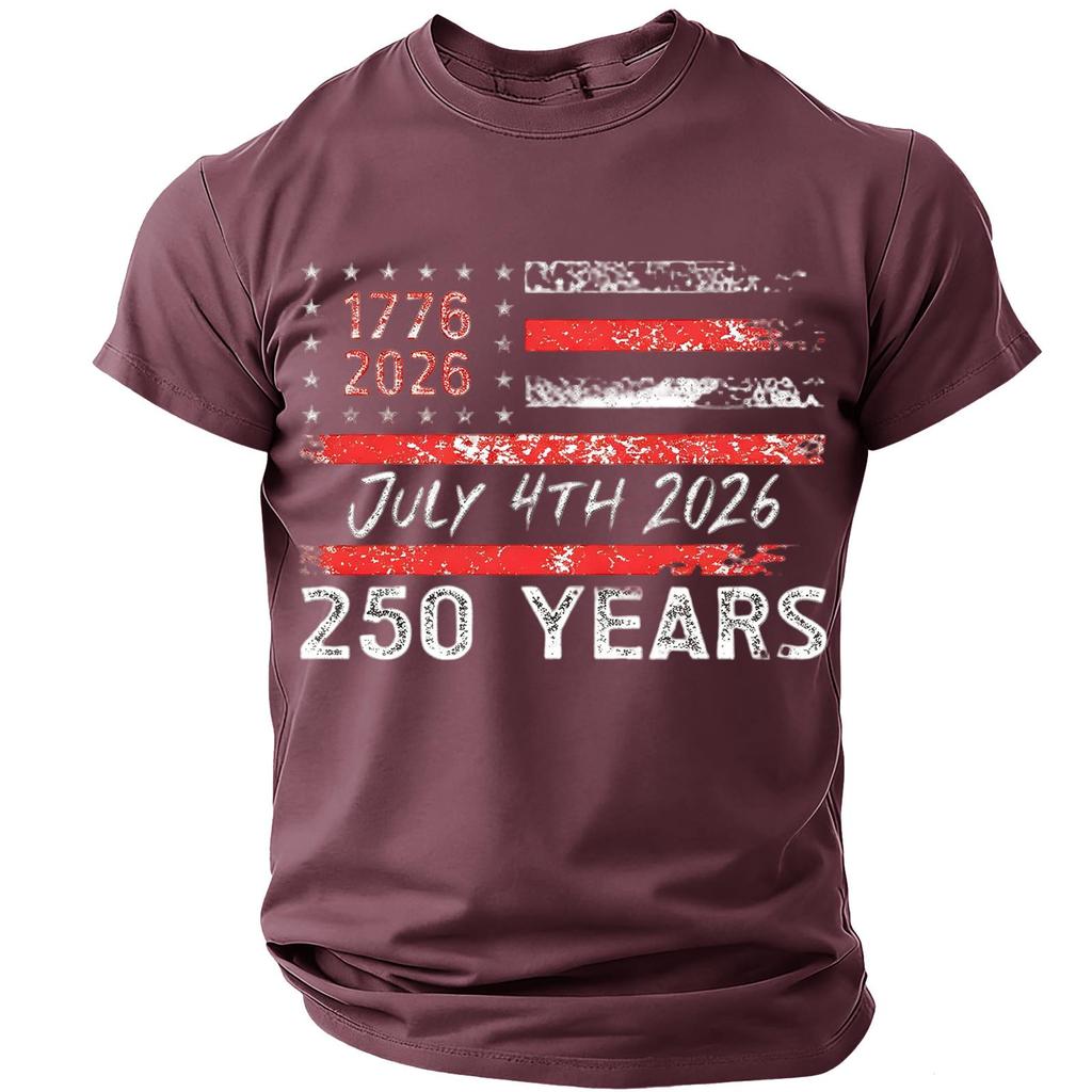 Men’s Casual Lightweight Short Sleeve Crew Neck T-Shirt with Printed Letter Graphic 1776 2026 July 4th 2026 250 Years Design Comfortable Fit