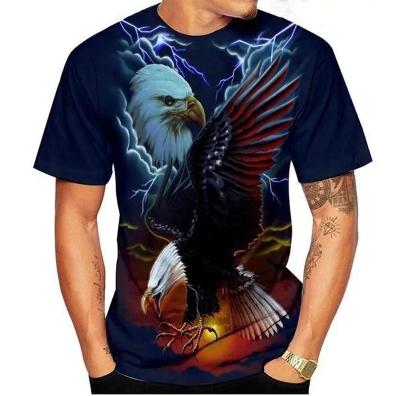 Summer Round Neck 3D Eagle Print Top Fashionable Casual Short Sleeved Men's T-shirts