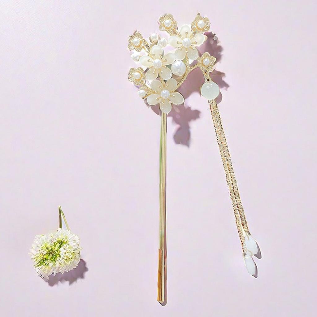 Women's Retro Flower Hair Stick Pins Elegant Flower Barrettes with Long Tassel for Christmas Wedding Party Gift