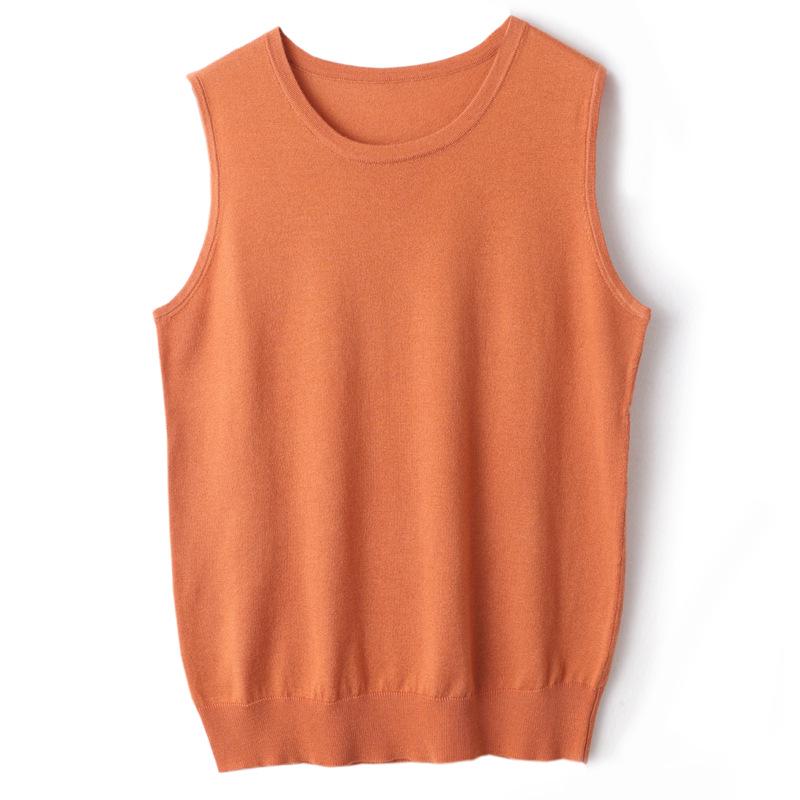 2025 Women's Fine Merino Wool Round Neck Sleeveless Knitted Vest – Solid Color, Loose Fit, Versatile Base Layer for Early Autumn