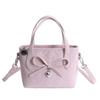 Fashion Women's Cute Bow Handbag Kawaii Sweet Mini Tote Bag PU Leather Top Handle Crossbody Cellphone Purse for Daily