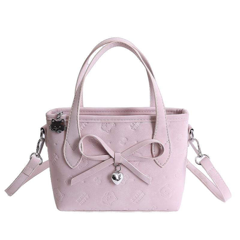 Fashion Women's Cute Bow Handbag Kawaii Sweet Mini Tote Bag PU Leather Top Handle Crossbody Cellphone Purse for Daily