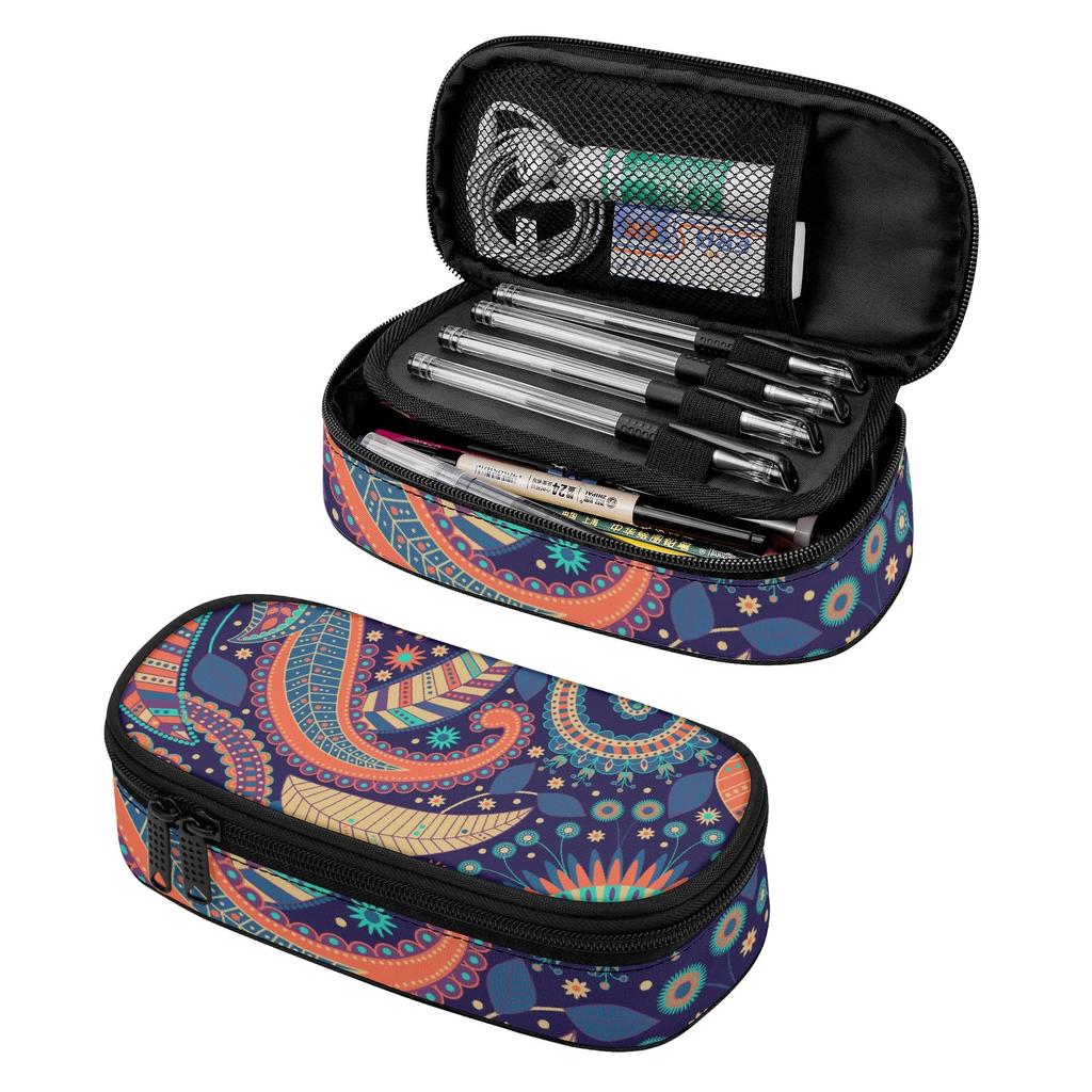 Pen Case High Capacity Zipper Closure 300D Polyester with Main Storage Mesh Pocket and Organized Pen Holders for Daily School Use