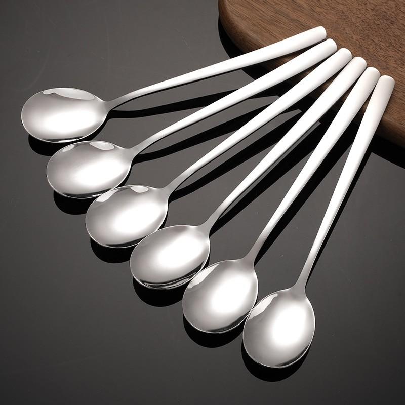 8 Pcs Spoon Set 304 Stainless Steel Cutlery Set Korean Cake Spoon for Hotel Home Bar Cafe and Office Long Handle Coffee Spoon