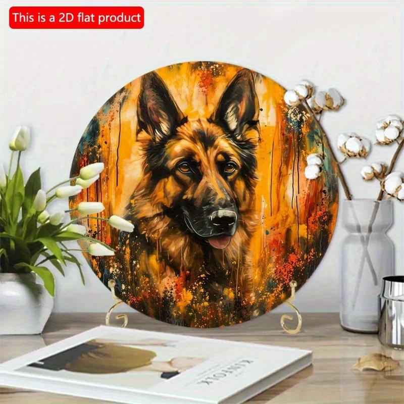 2d Flat 20*20cm, German Shepherd Round Wooden Sign, Spring Wreath Decor, Faux Finish, Perfect for Living Room, Home, Kitchen, Garden, Bedroom Decor.