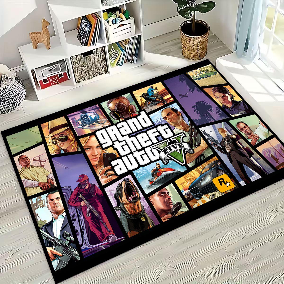 

3D G-GTA Гра Геймер Мультяшний Мото Килим для Спальні Вітальні Дивана Домашній Доріжка Декор, Великий Дитячий Ігровий Нековзкий Килимок для Підлоги Подарунок 200x160cm( 78x62in )