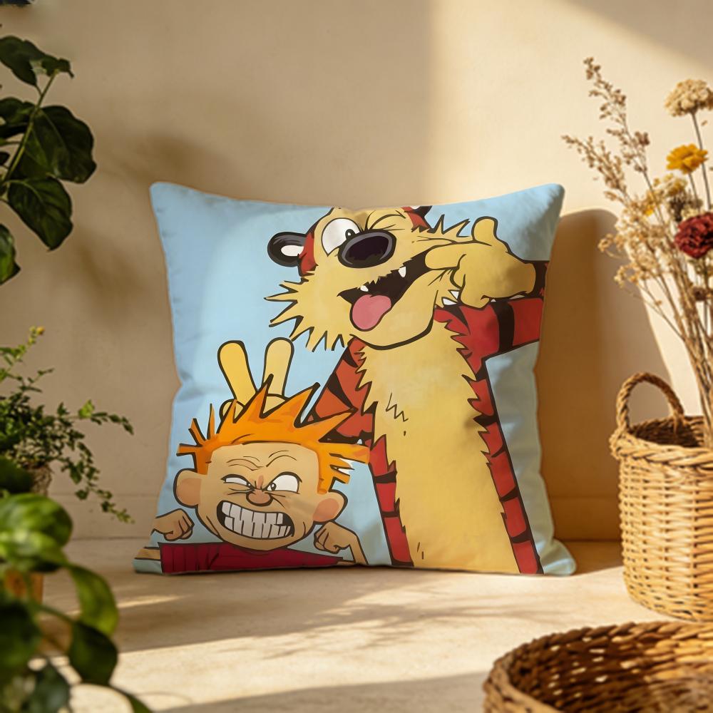 Stylish CCalvin and Hobbesful Cushion Cover Versatile DoubleSided Pillow Case Fit for Sofa Bed Car Daily Decor