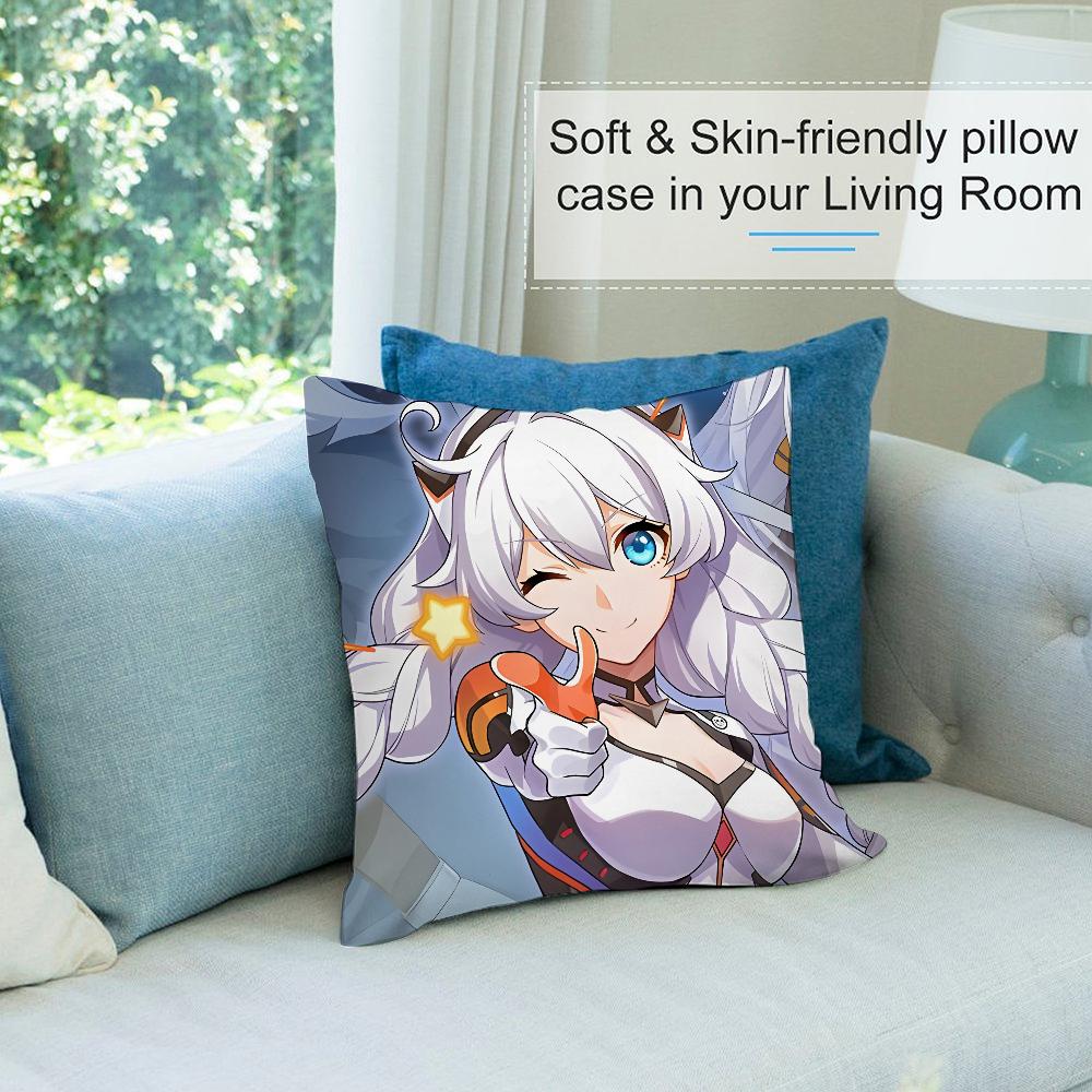 Kiana Kaslana Anime Girl Pillow Case Short Plush Pillow Covers Sofa Decorative Gift Home Double-sided Printing Cushion Cover