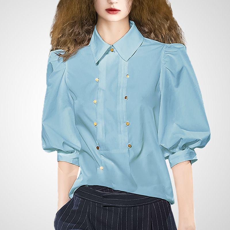 

Fashion Women s Fashion Clothing European Goods Slim-Fit Blue Shirt Blue M