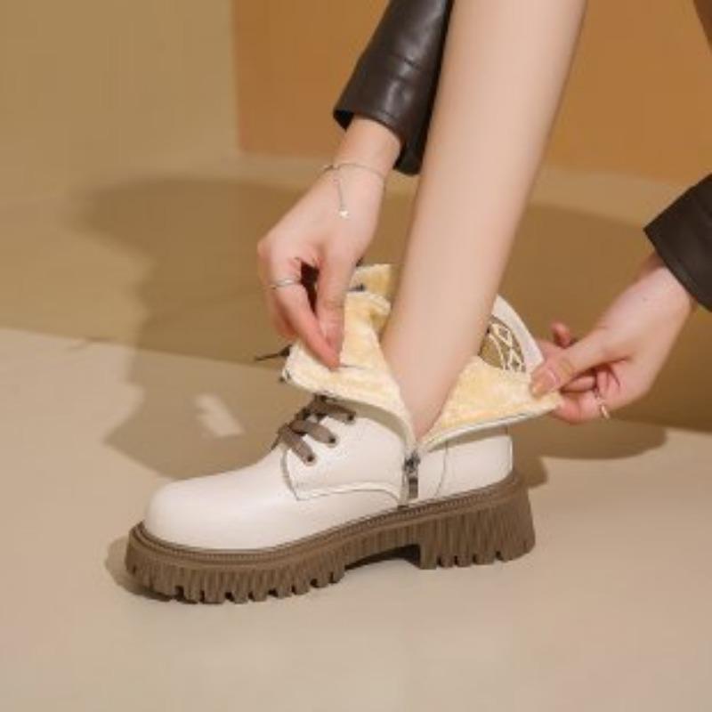 Fleece Women's Single Boots, Thin Short Boots, Thick Heels, Spring and Autumn Cotton Boots, Autumn and Winter New Thin Martin Boots
