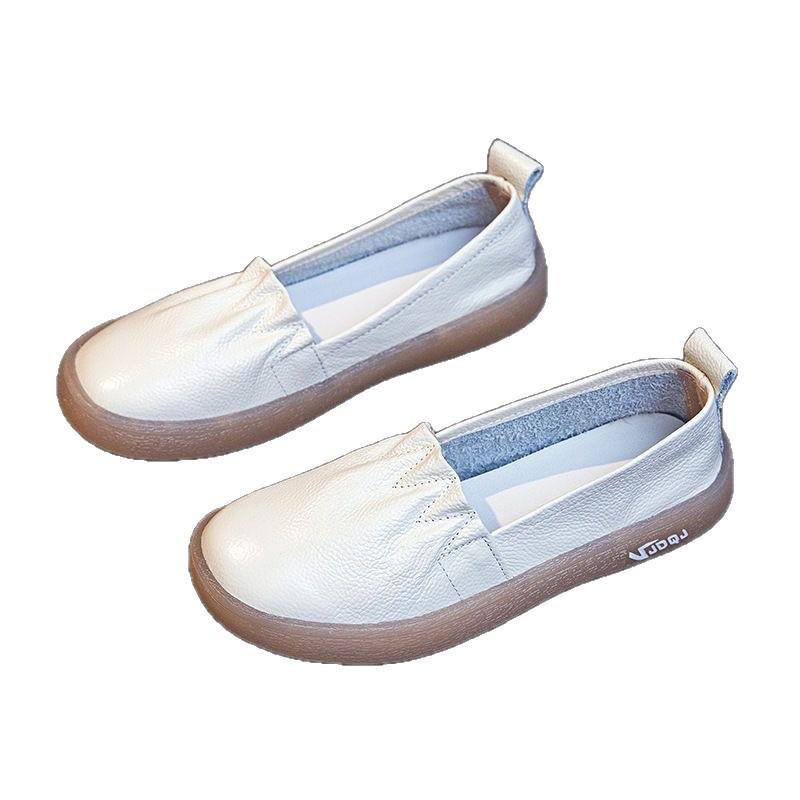 2025 new soft leather hollow white shoes women's spring and summer new one-pedal nurse shoes soft-soled casual flat-soled single shoes