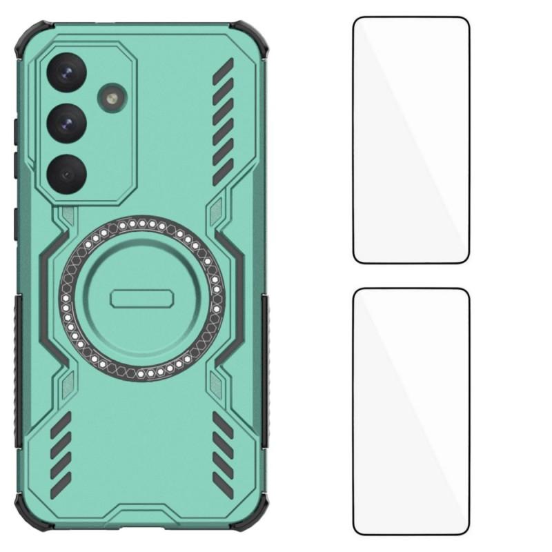 For Samsung Galaxy S25 FE Magnetic Case WANLONFENG DJ Series PC TPU Phone Cover with 2Pcs Tempered Glass Film