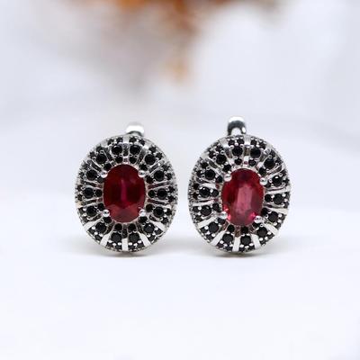 Natural Filled Ruby Earrings 925 Sterling Silver Light Luxury Design for Women Anniversary Banquet Birthday Gifts