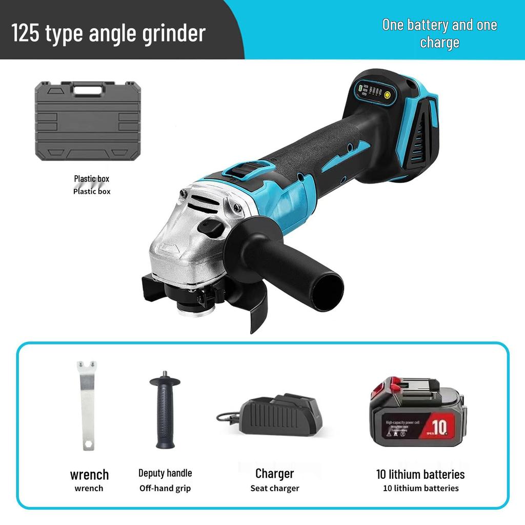 Cordless Brushless Angle Grinder with Rechargeable Lithium Battery - Electric Polisher and Handheld Cutting Machine