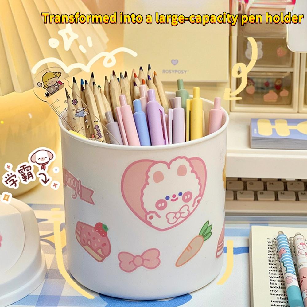 Mini organizator de coș de gunoi de birou Suport creion Kawaii Birou drăguț pentru student cu desene animate Coș de gunoi cu capac Cutie de depozitare