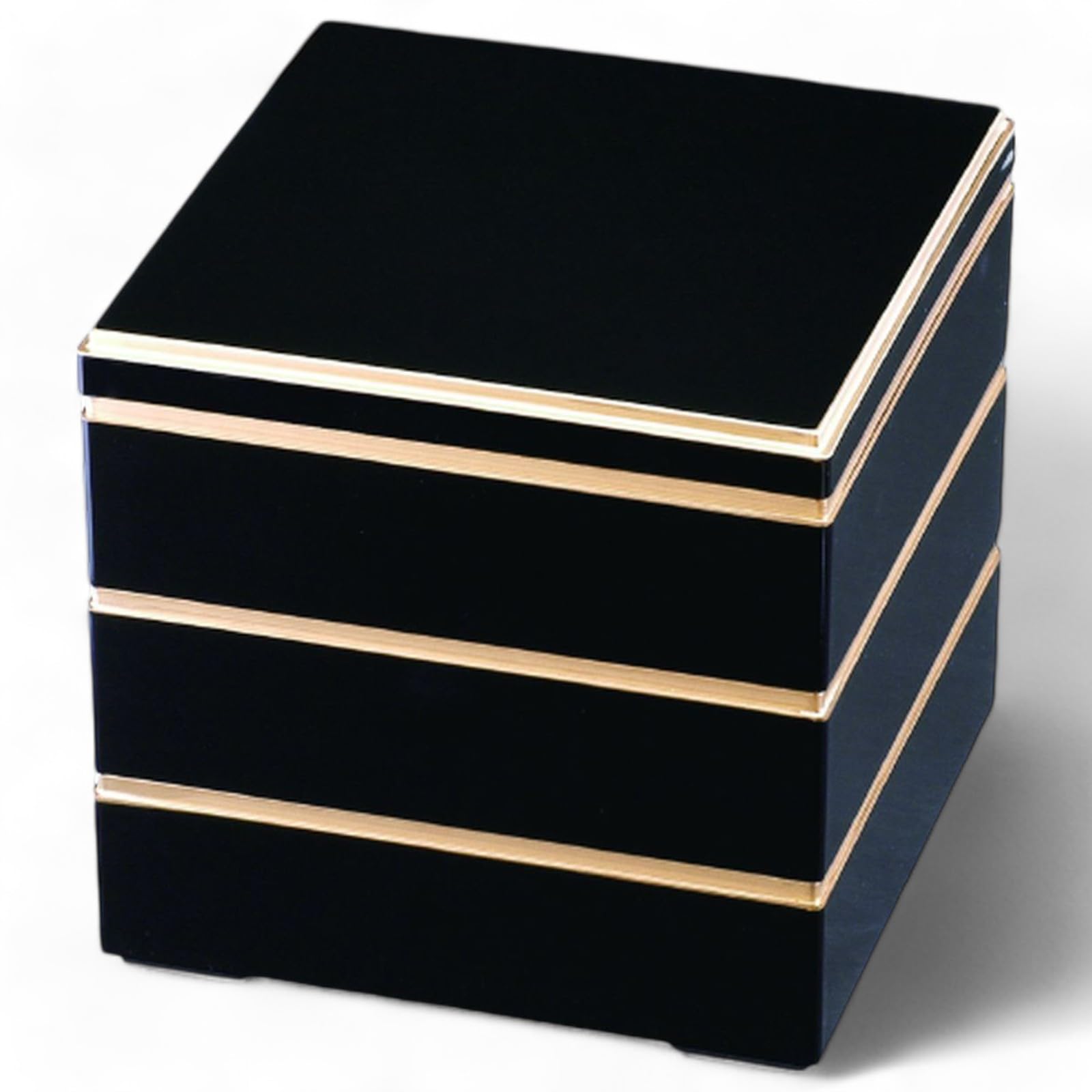 

Lacquerware Jubako Yamato Kagekura Black with Gold Made in Japan J-kitchens 3-Tier Box, 6.5 inches, Rim, 19cm, Resin,