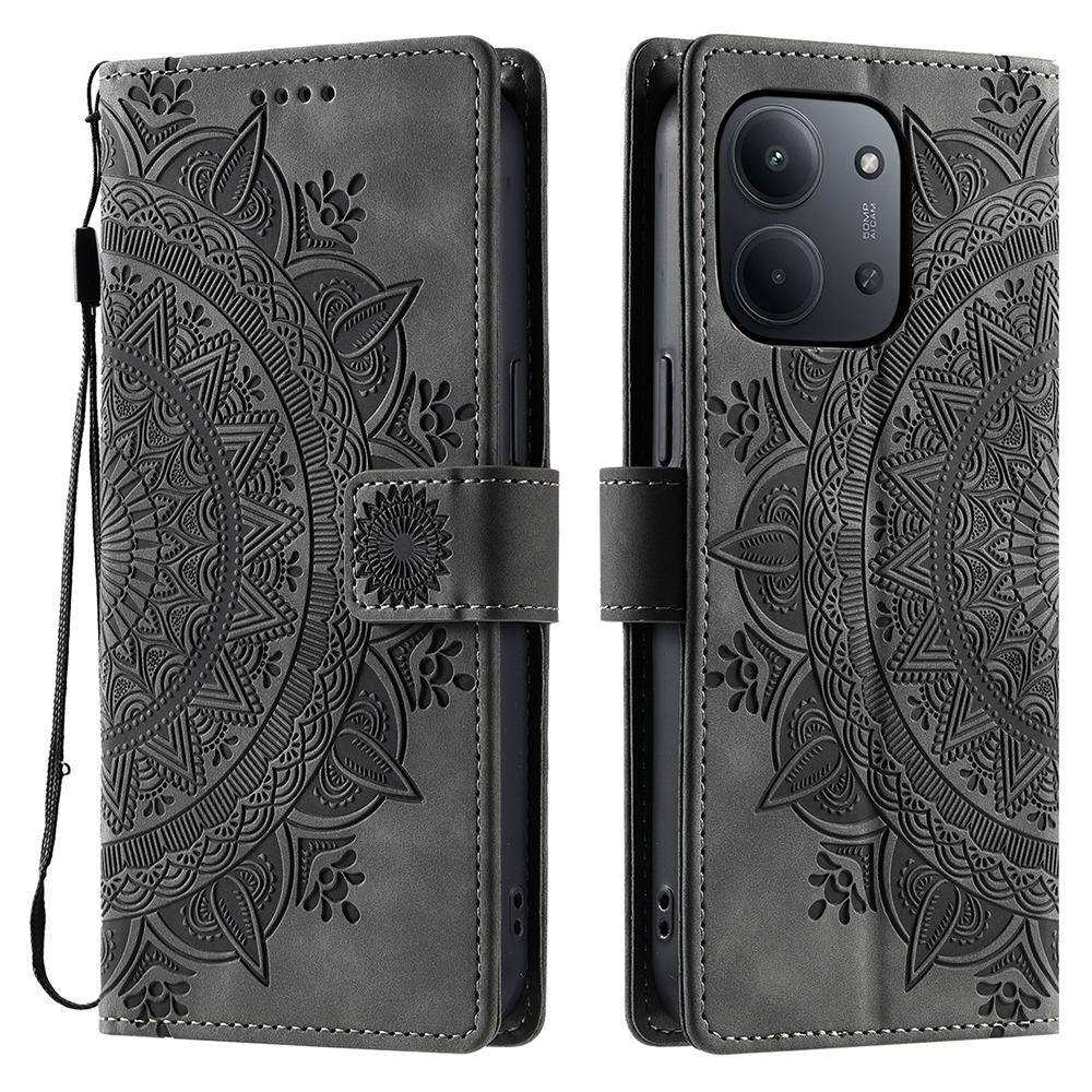 For Xiaomi Redmi 15C 4G (EU) (173mm) Case Imprinted Totem Skin Feel Wallet Leather Phone Cover with Hand Strap