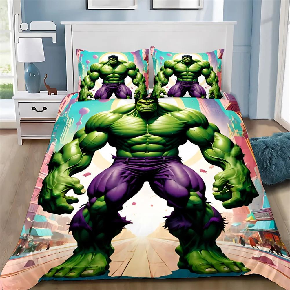 Set Copripiumino Singolo in Poliestere-Cotone con Federa 75x50cm, Personaggio Anime Eroe Hulk per Bambini, Set Biancheria da Letto Reversibile 2 Pezzi