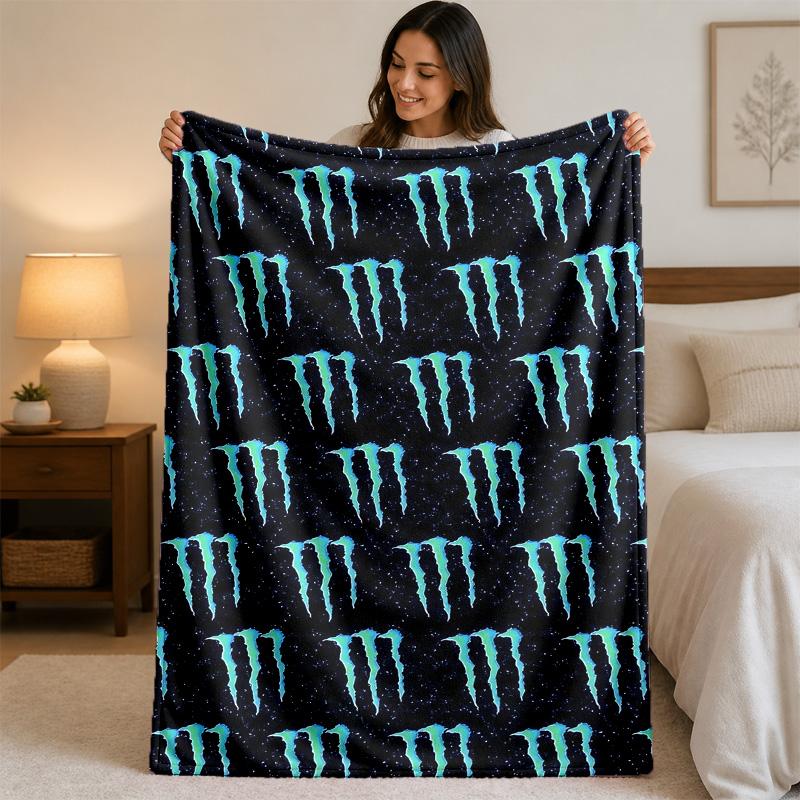 Monster Energy Aufdruck Flanelldecke Gemütlich Warm Plüsch Überwurfdecke Für Bett Sofa Couch Innen Haushaltsgebrauch 75x90cm