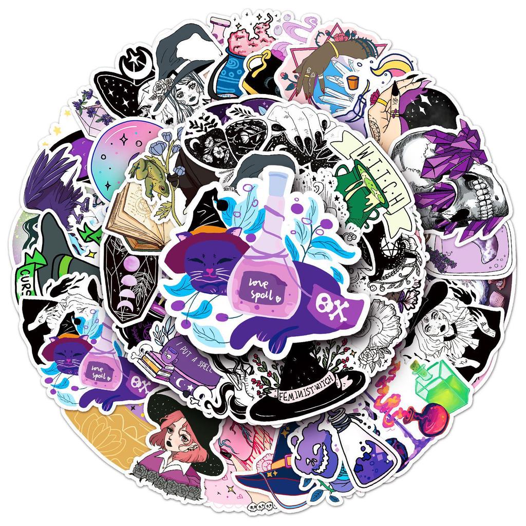 Witch-Themed Waterproof Stickers: 50 Cool Sheets for Luggage, Scooters, Computers, Tablets, and Planners