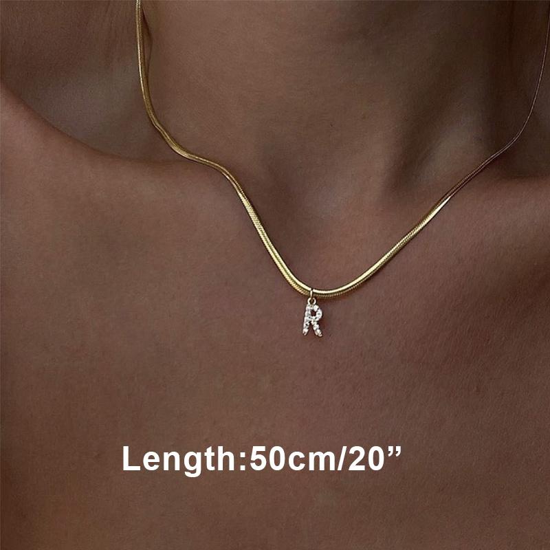 Women Tiny Letter A-Z Initial Necklaces, Small Shiny Letter Girl Chain Choker, Gold Color Stainless Steel Layered Collar Jewelry