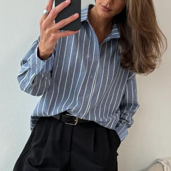 Women Shirt Lapel Long Sleeve Single Breasted Shirt Tops Mid-length Loose Fit Casual Tops Work Daily Life Wear