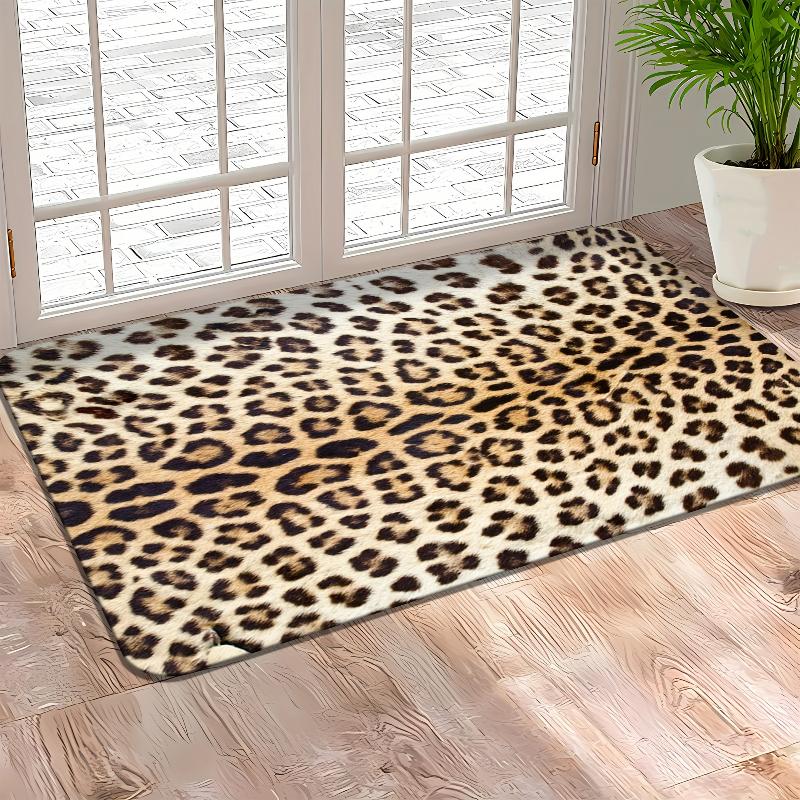 1pcs Vintage Simple Living Room Leopard Rug Floor Mat Carpet Machine Washable Polyester Non-Slip Doormat for Bedroom Entryway