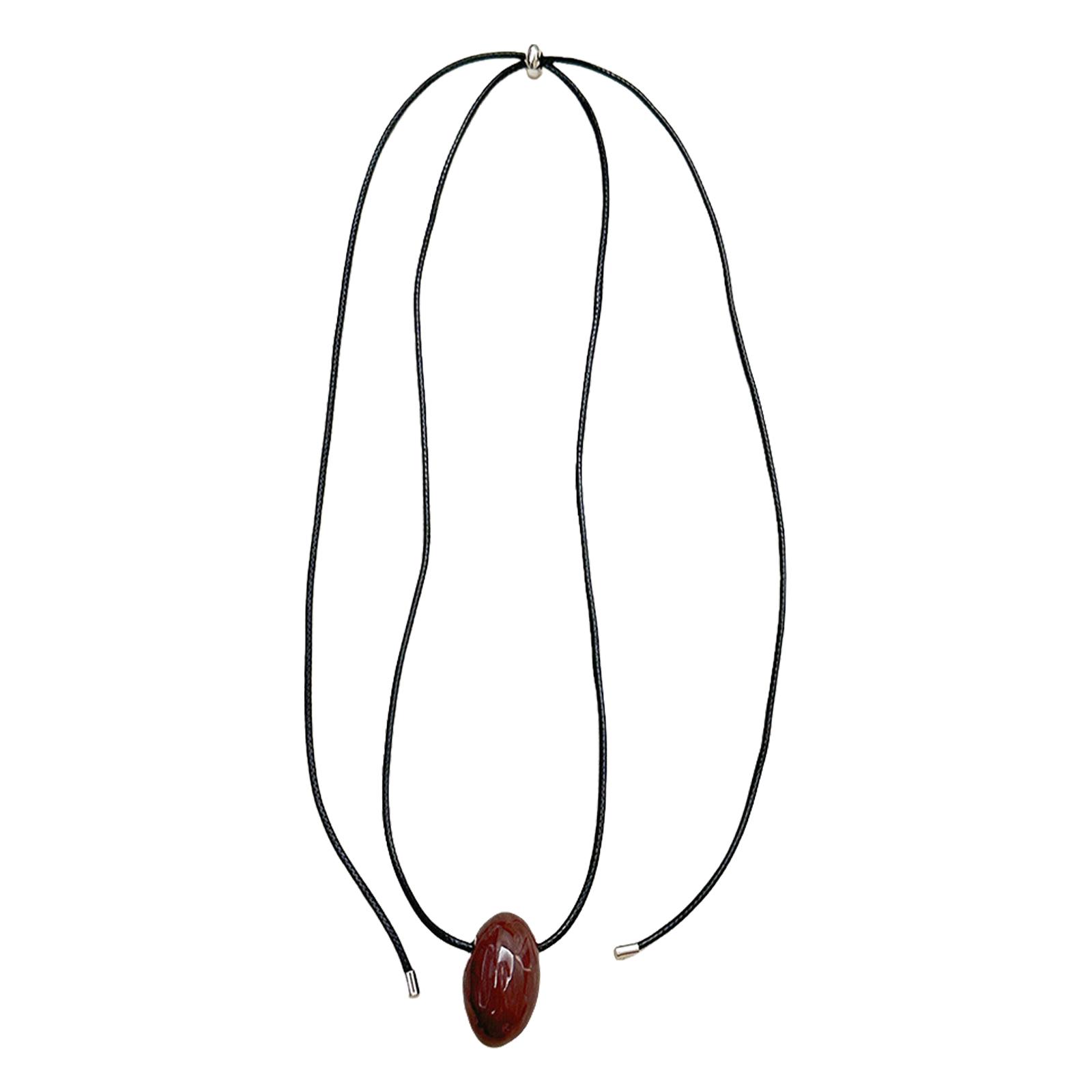 Agate Circle Pendant Necklace Unique Designs Long Black Cord Necklace with Luxurious Agate Round Pendant