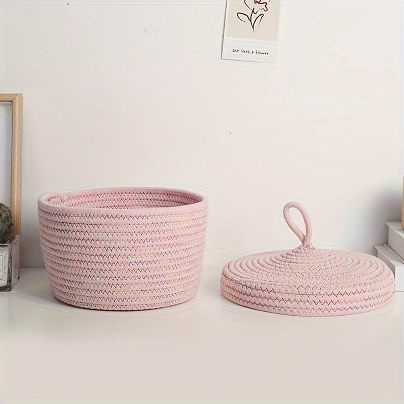 1 Pc Desktop Storage Basket Woven Eco-friendly for Remote Control Keys Cosmetics Snacks with Lid