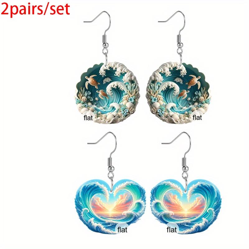 Chic Wave Turtle Acrylic Dangle Earrings For Women 2D Flat Earrings Summer Earrings Y2K Fashion Earrings Vacation Casual Earrings Female Gift