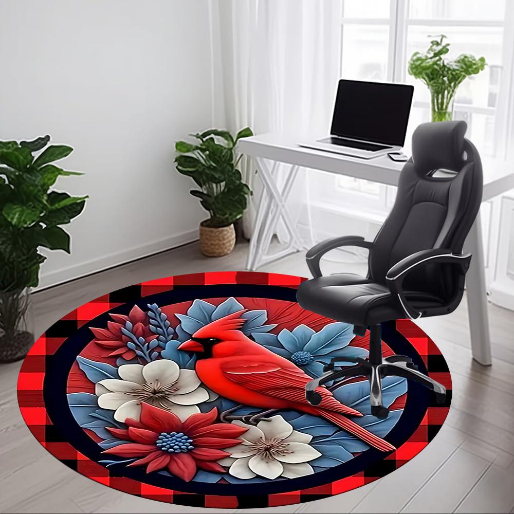 1pc Red Cardinal Bird Carpet for Office Non-Slip, Round Carpet, Soft & Comfortable, Carpet for Office, Lightweight Round Floor Mat