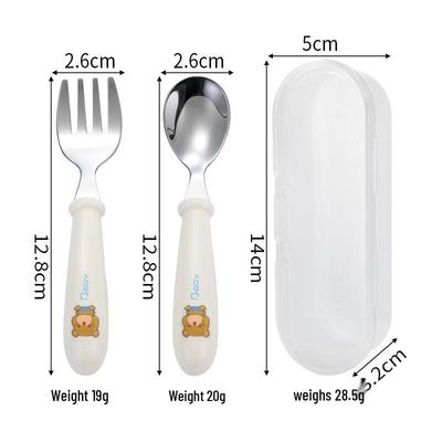 Abay Portable Kids Stainless Steel Spoon & Fork Set with Bear Case