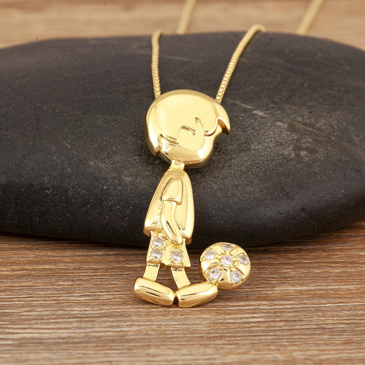 

Nidin New Style Son/Daughter Flower Ball Pendant Necklace For Women Men Girl Boy Copper Micro Inlaid Zircon Chain Link Jewelry