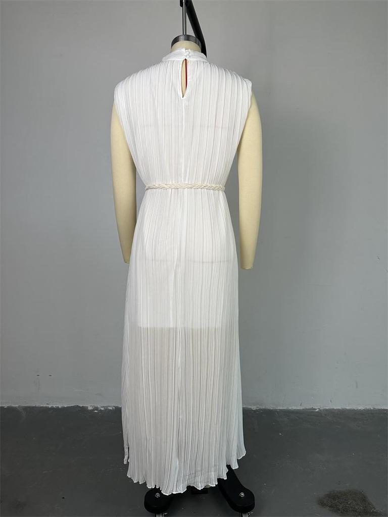 2024 Summer Women's Pleated Tie-Waist Mid-Length Dress