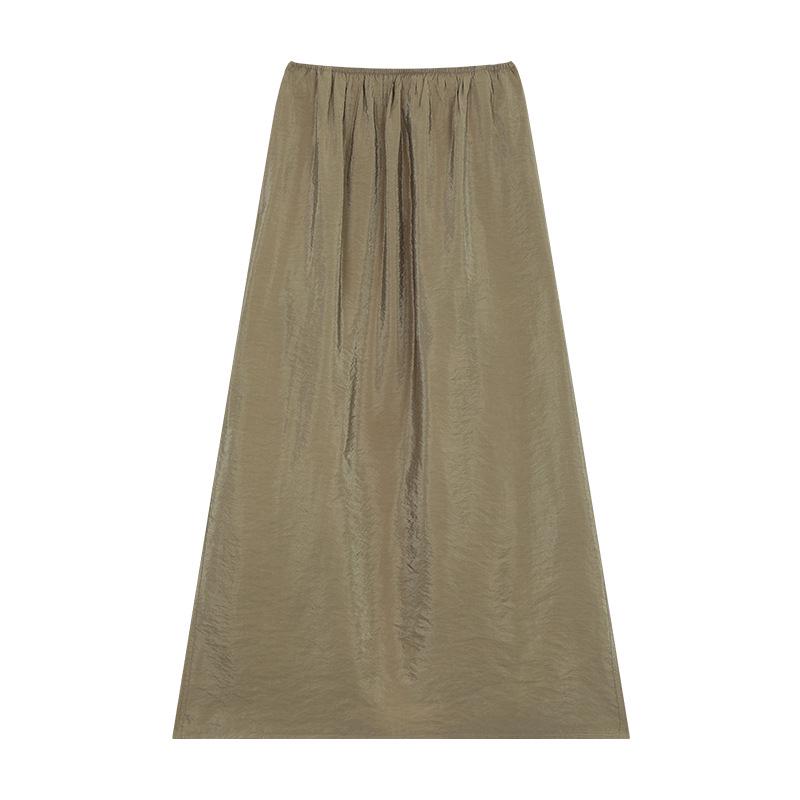 

2025 CLEAN SPACE Minimalist Midi Skirt: Elegant, Korean-Style with Thirteen Lines and Elastic Waist for Women One Size хакі