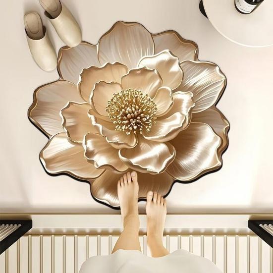 3D Flower Floor Realistic Floral Flower Shape Area Rug Bathroom Rug Decorative Mat Non-Slip