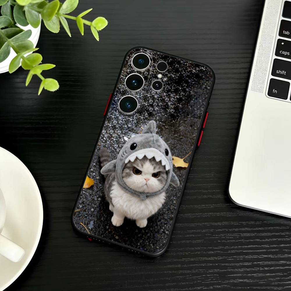 Funny Cute Cat  Phone Case For Samsung S26,S25,S24,S23,S22,S30,S21,Ultra,Plus,FE 5G Black Soft Cover