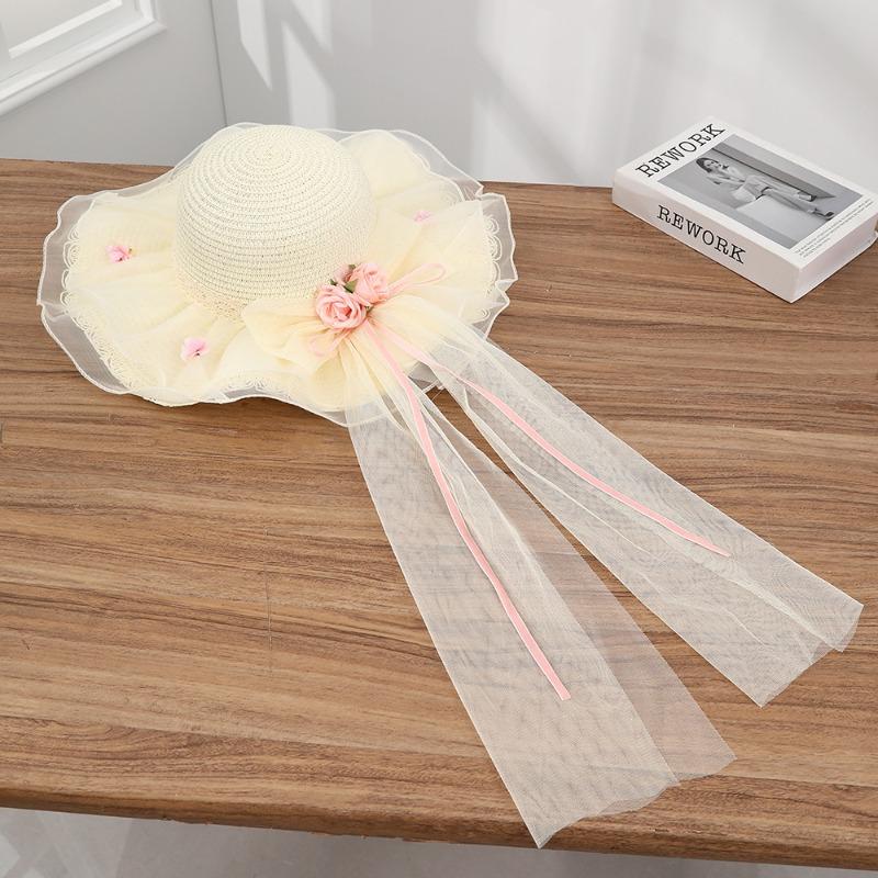 Summer Bow Sun Hat Female, Seaside Beach Vacation Sun Hat Outdoor Big Brim Sun Hat Sweet Straw Hat